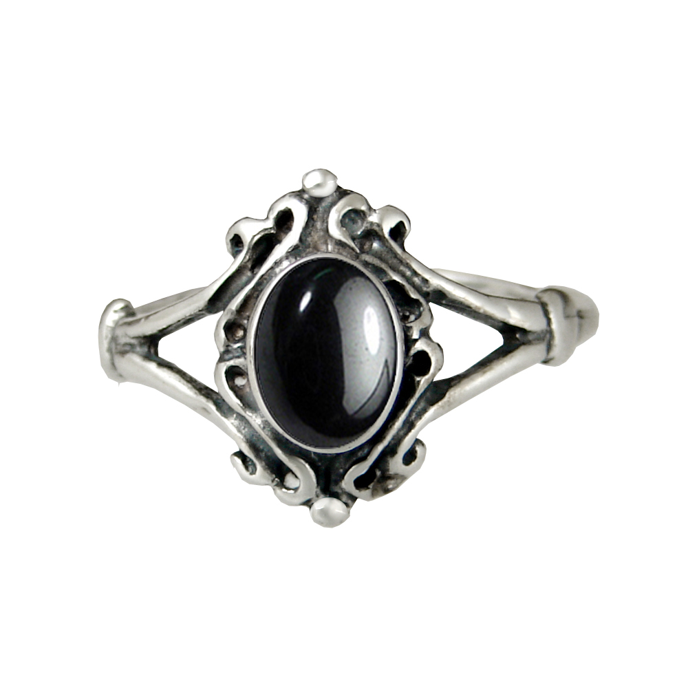 Sterling Silver Hematite Victorian Ring Size 8